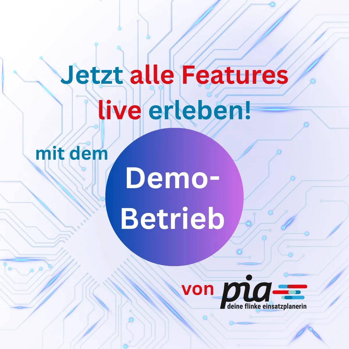 Neu bei pia: Erlebe pia live im Demo-Betrieb