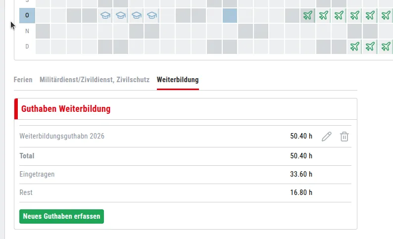 Beispiel-Screenshot: Guthaben von Abwesenheitsarten