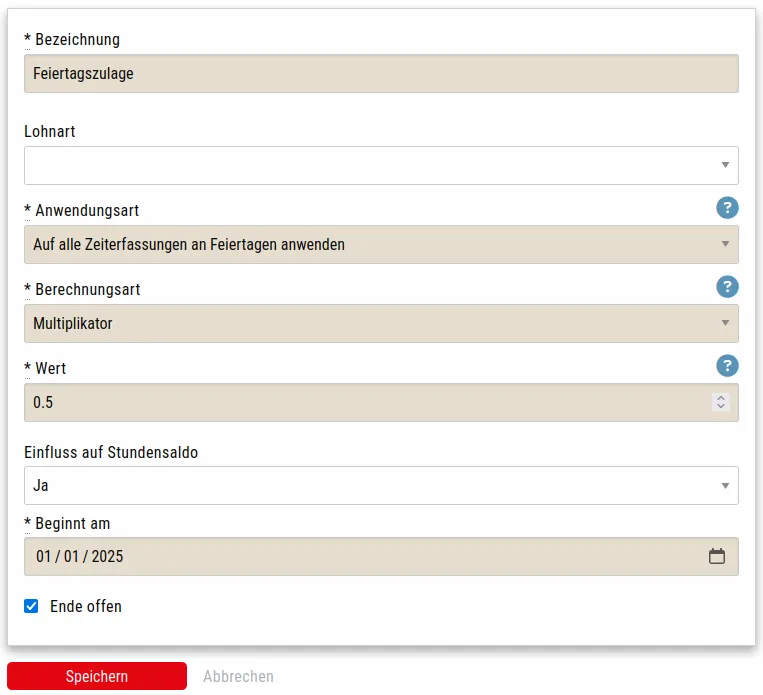 Stundenzulage: Feiertagszulage
