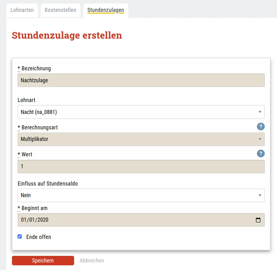 Stundenzulagen: Nachtzulage