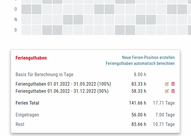 Automatisch erstellte Ferieneinträge